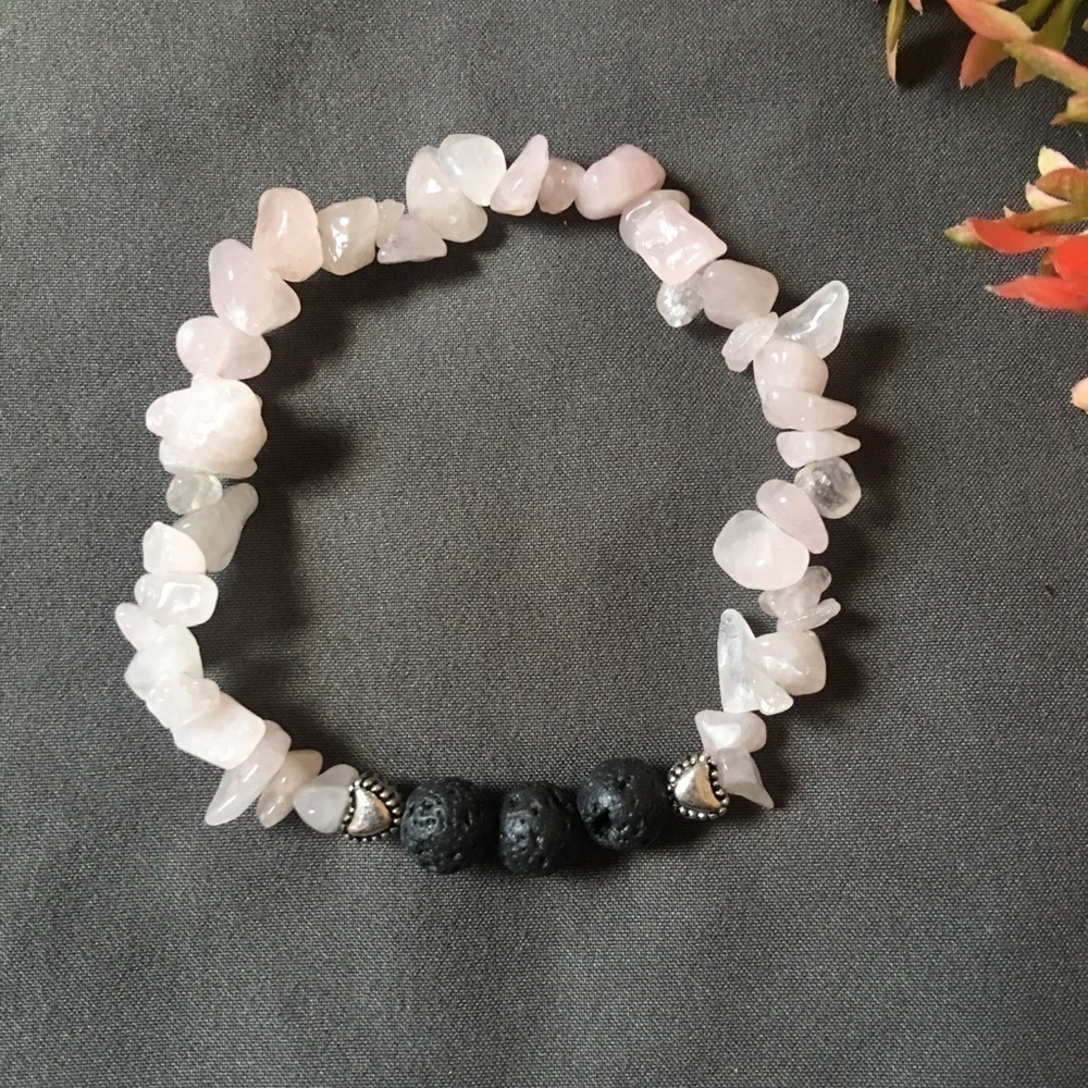 ‼️rose quartz/lava stone bracelet w/ hearts